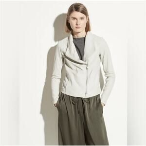 Vince Leather Scuba Jacket Medium Gray Asymmetrical Draped Collar Sierra Silver